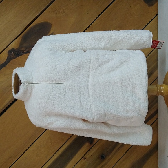 NEW! Men's Faux Shearling Half Zip-Up Sweatshirt Pullover, White - Picture 2 of 14